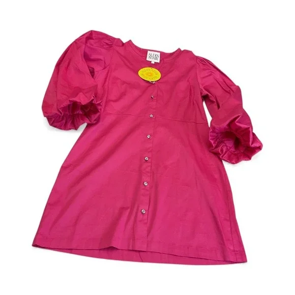 ALDEN ADAIR Hot Pink Button Front Puff Sleeve Mini Dress Size L - Picture 6 of 13